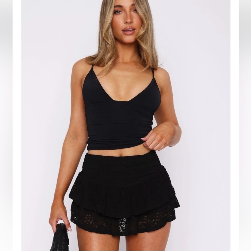 White Fox Boutique Black Lace Mini Skirt